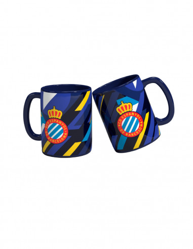 MUG WITH COLORED STRIPES AND CREST