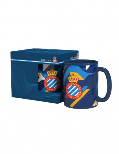 MUG WITH COLORED STRIPES AND CREST