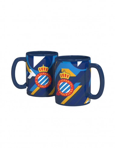 MUG WITH COLORED STRIPES AND CREST